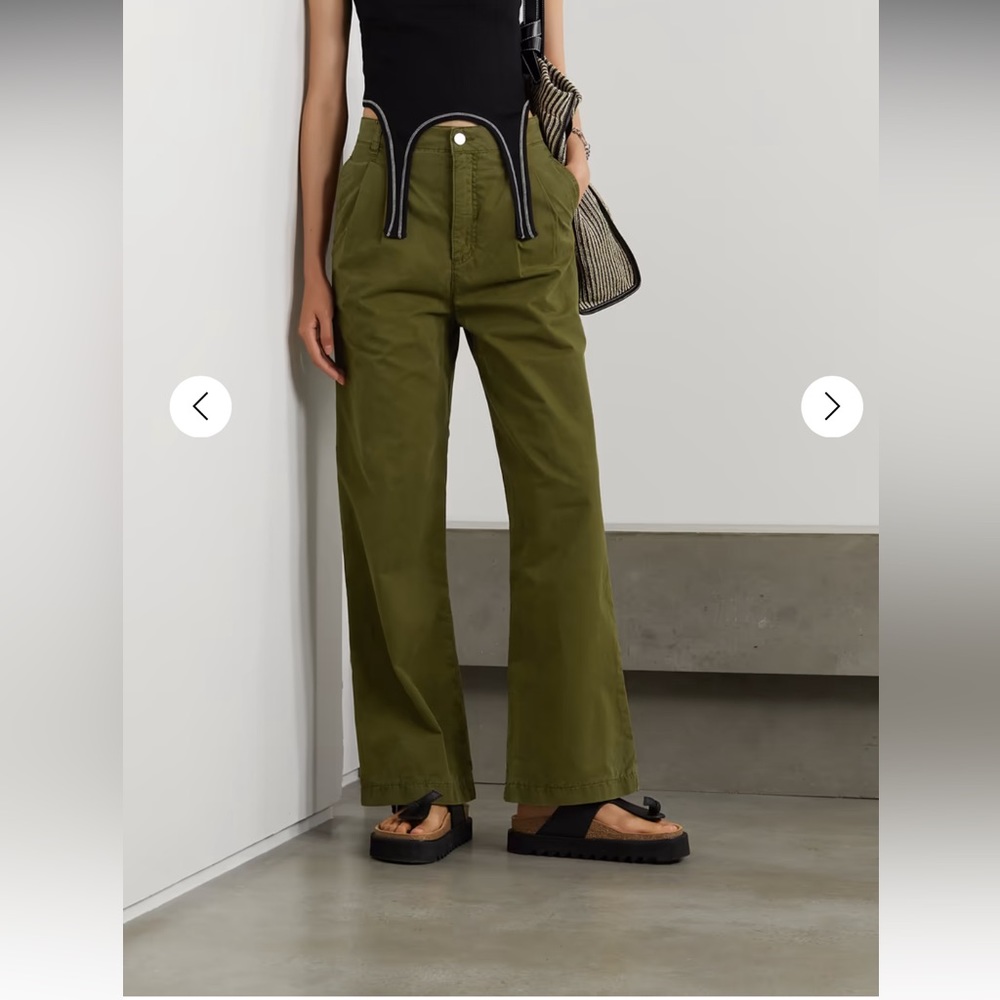 Frame pleated cotton twill wide leg pants
